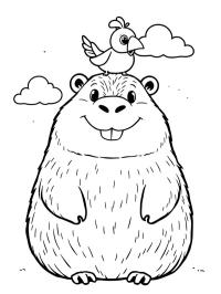 Ο Capybara με ένα πουλί στο κεφάλι του