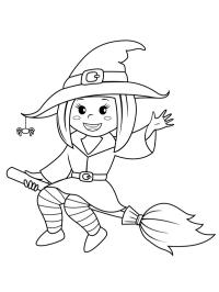 Μάγισσα Halloween που πετάει πάνω σε σκούπα