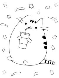 Pusheen που πίνει μιλκσέικ