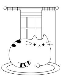 Pusheen που ξαπλώνει μπροστά στο παράθυρο