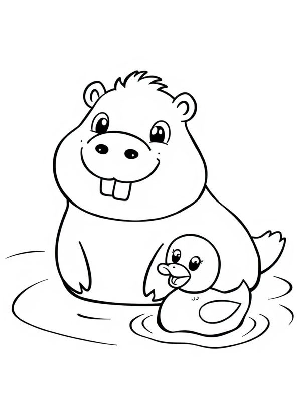 Ο Capybara κολυμπάει με παπάκι ζωγραφική Ο Capybara κολυμπάει με παπάκι ζωγραφική