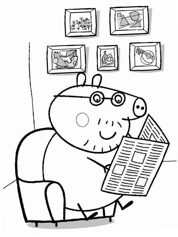 Ο Daddy Pig διαβάζει εφημερίδα ζωγραφική Ο Daddy Pig διαβάζει εφημερίδα ζωγραφική
