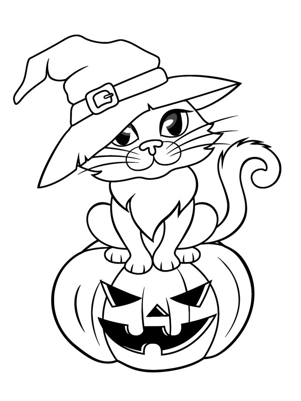 Γάτα Halloween με καπέλο μάγισσας ζωγραφική Γάτα Halloween με καπέλο μάγισσας ζωγραφική